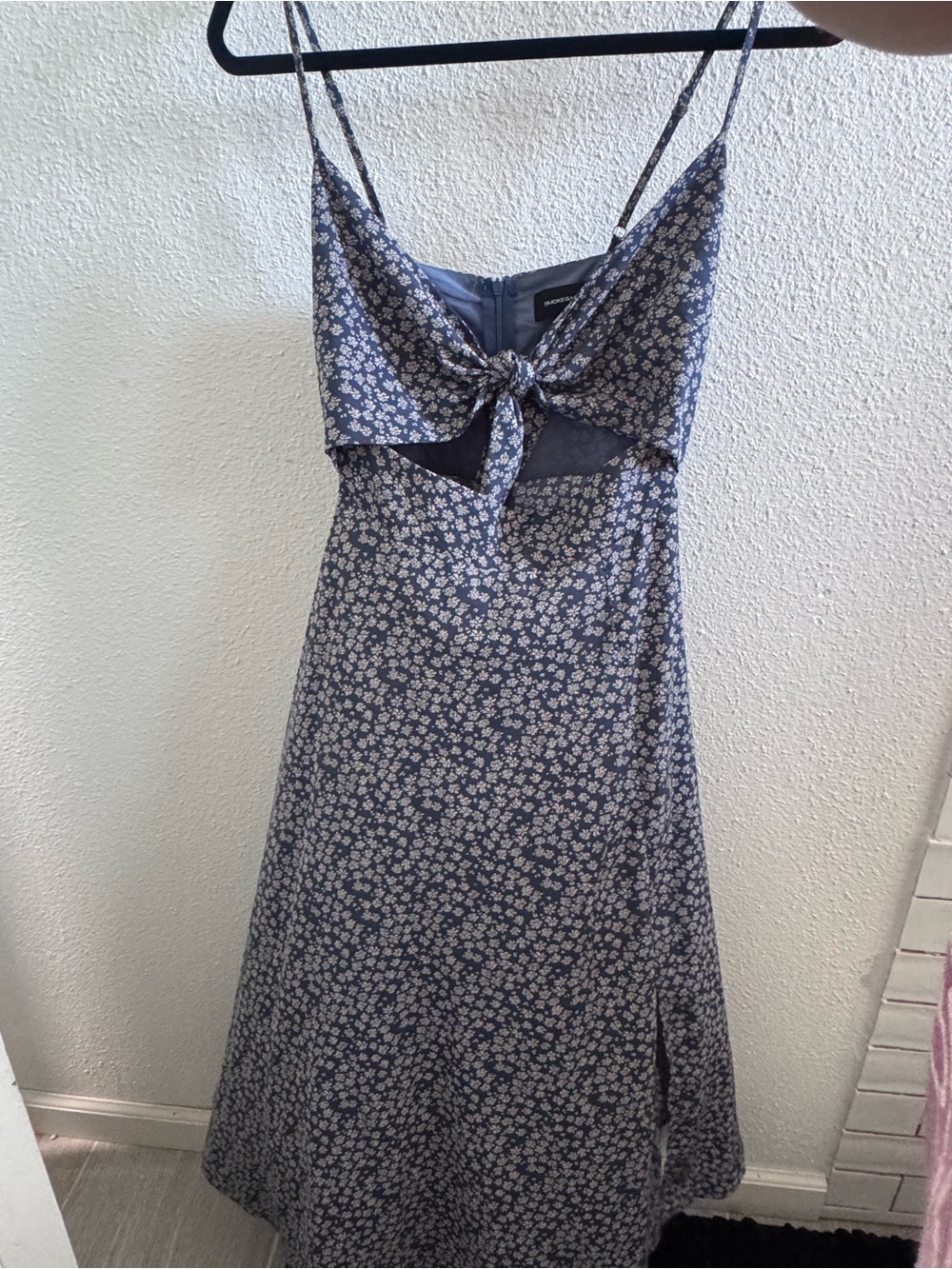 Floral Tie-Front Spaghetti Strap Dress - Blue